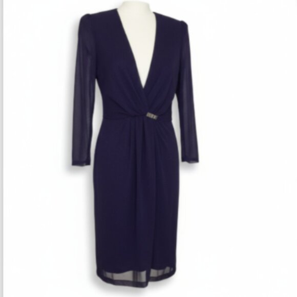 VTG Black Velvet Wrap Dress Sz 12 Midi Holiday Christmas Cocktail Party - Picture 1 of 11